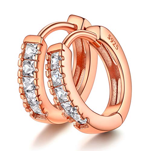 Silvora 925 Sterling Silber Ohrklemme Damen Herren Zirkonia Huggie Hoop Creolen 10mm Innendurchmesser Helix/Tragus/Knorpel Rosegold Klein Creolen Ohrring Ohrstecker Mode Ohrschmuck von Silvora