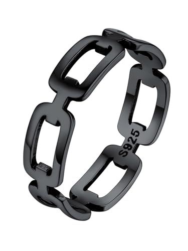 Silvora 925 Sterling Silber Ring Damen Herren - Schlichter Klassischer Panzerkette Fingerring Kuba Kette Vorsteckerring in Schwarz - Ringgröße 54 (17.3) - Modeschmuck Geschenk von Silvora