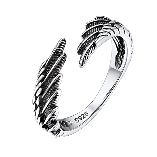 Silvora 925 Sterling Silber Ring Damen Offener Verstellbarer Engelsflügel Ring Feder Fingerring in Silber Mode Schmuck Geschenk von Silvora