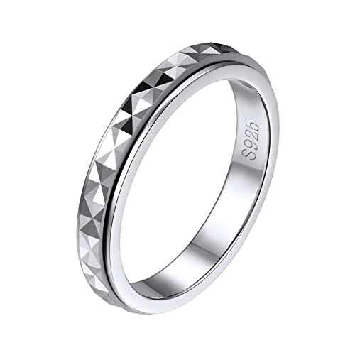 Silvora 925 Sterling Silber Spinner Ring für Damen Frauen Schlichter Schmaler Mädchen Fingerring in Facetten Design 3mm breit drehbarer Siegelring Ringgröße 54.4（17.25） von Silvora
