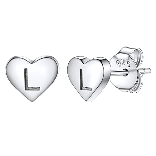 Silvora A-Z 26 Buchstaben Ohrstecker für Damen Ohrring aus S925 Silber Alphabet L Silberfarbe Name Initiale Herz Ohrring Damen Ohrring Geschenk für Frauen Mädchen von Silvora