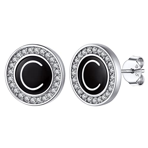 Silvora A-Z Buchstaben Ohrstecker 925 Silber Zirkon Initiale C Alphabet Ohrring Einfache 26 Alphabet Ohr Piercing Letter Ohr Schmuck Accessoires für Damen Frauen Mädchen von Silvora