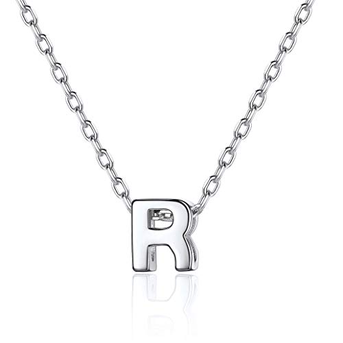 Silvora Alphabet A-Z Initialen Kettenanhänger mit Buchstaben R Anhänger Mini Damen Kette mit Buchstaben Silberfarbe Initiale Kette 46cm+5cm Verlängerketten von Silvora