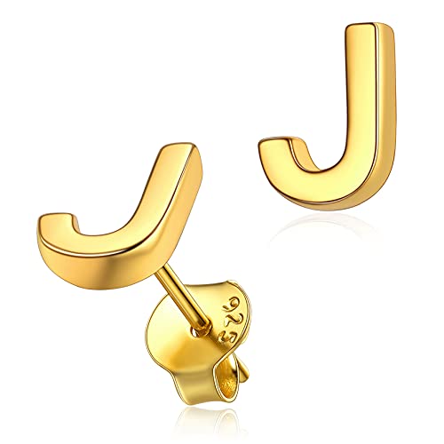 Silvora Alphabet Initialen Ohrringe Damen Initiale Alphabet J Klein Buchstaben Ohrstecker 18K Vergoldet Damen Ohrringe Name Initiale Ohrringe für Damen/Frauen/Mädchen von Silvora