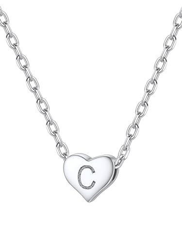 Alphabets C Initialen Kettenanhänger S925 Silber Damen Kette mit Mini kleine Initial Herz Anhänger für Frauen Mädchen 40cm+5cm von Silvora
