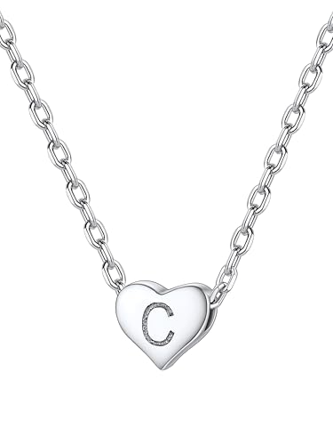 Alphabets C Initialen Kettenanhänger S925 Silber Damen Kette mit Mini kleine Initial Herz Anhänger für Frauen Mädchen 40cm+5cm von Silvora