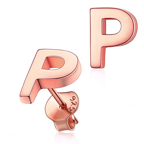 Silvora Alphabets Initialen Ohrstecker mit Buchstaben P Alphabet Brief Ohrstecker 925 Silber Damen Ohrringe mit Buchstaben Rosegold Initiale Ohrringe von Silvora