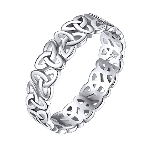 Silvora Irischer Triquetra Ring für Damen Herren 925 Silber Keltischer Knoten Fingerring 5mm breit Unendlichkeits-Knoten Freundschaftsring Hochzeitsring Paarring Ringgröße 54（17.3） von Silvora