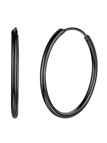 Silvora Schwarz Creolen Ohrringe Damen 30mm Basic Kreolen Earrings Hoop Kreis 925 Silber Kleine Runde Kreis Ohrschmuck Ohrringe Geschenke für Damen Frauen Mädchen von Silvora