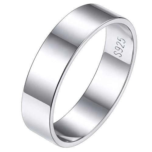 Silvora Basic Fingerring für Damen Herren S925 Silber Simpel Schmaler Bandring in 5mm breit Schlichter Glänzender Siegelring für Ehering Partnerring Paarring in Silber Ringgröße 64（20.5） von Silvora