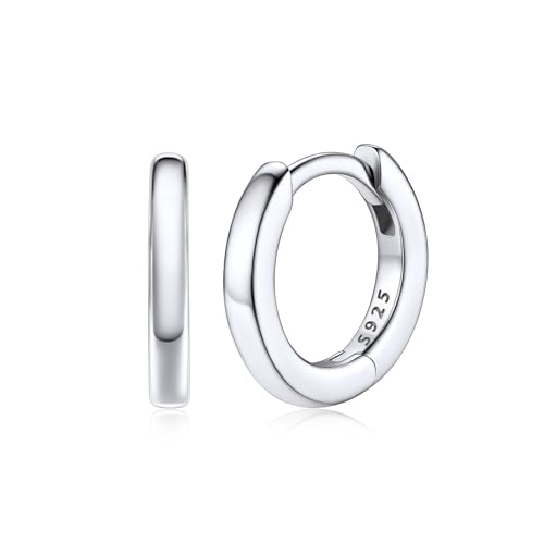 Silvora Kleine Creolen 925 Silber Damen 8mm Mini Hoop Ohrringe 925 Silber Stapelbare Huggie Kreolen Ohrstecker Glänzende Kleine Creolen Kreis Hypoallergen Ohrschmuck für Weihnachten Geburtstag von Silvora