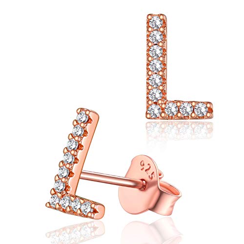 Silvora Buchstaben Ohrstecker 925 Silber Zirkon Alphabet L Silberfarbe Name Initiale Ohrringe Rosegold Damen Alphabet Ohrringe für Damen Frauen Mädchen von Silvora