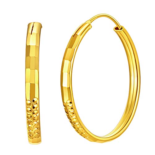Silvora Creolen 30mm echt gold 925 Silber Ohrringe Damen Konkaven Muster Creolen Polierte 30mm Runde Kreis Hoop Ohrringe Gold Damen/Mädchen/Frauen Runde Kreis Endless Ohrringe von Silvora