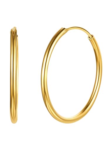 Silvora 30mm Creolen Gold Damen Ohrringe 925 Silber Creolen Ohrringe 30mm Kleine Creole Ohrringe echt gold Antiallergische Kreis Hoop Earrings Damen/Mädchenn kreolen Modeschmuck Earrings von Silvora