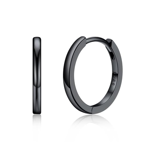 Silvora Creolen Schwarz 14mm Mini Huggie Hoop Ohrringe Herren Kleine Damen Creolen Ohrstecker 925 Silber Klein Kreolen Ohrringe Knorpelschläfer Huggie Ohrschmuck Hypoallergen von Silvora