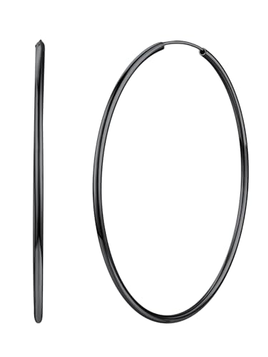 Silvora Damen 70mm Große Creolen Ohrringe 925 Silber Frauen Mädchen Creolen Hoop Ohrstecker Schwarz Kreis Ohrringe Modeschmuck Accessoires von Silvora