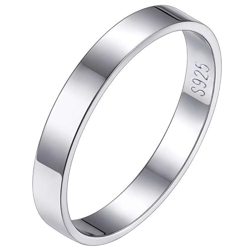 Silvora Damen Fingerring S925 Silber Vintage Frauen Ring in 3mm breit Schlichter Schmaler Dünner Ring Stapelbarer Glänzender Bandring in Silber Ringgröße 57（18.1） für Partnerring Ehering von Silvora