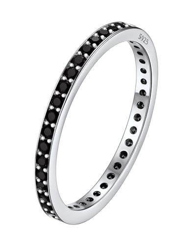 Silvora Damen Frauen Ring mit Zirkonia Steinen S925 Silber Vollzirkonium-Ring mit Schwarzem Runden Zirkonen im Rundschliff Stapelbarer Schlichter Zirkon Schwanzring Ringgröße 64（20.5） in Silber von Silvora