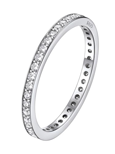 Silvora Damen Frauen Ring mit Zirkonia Steinen S925 Silber Vollzirkonium-Ring mit Weißem Runden Zirkonen im Rundschliff Stapelbarer Schlichter Zirkon Schwanzring Ringgröße 64（20.5） in Silber von Silvora