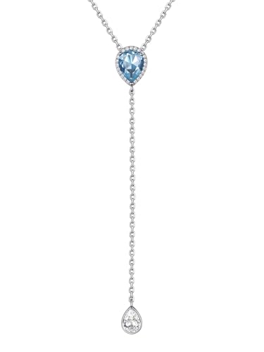 Silvora Damen Y-Kette mit Geburtsstein Anhänger S925 Silber Halskette mit Synthetischem Aquamarin für März mit 41cm+5cm Kette in Silber von Silvora