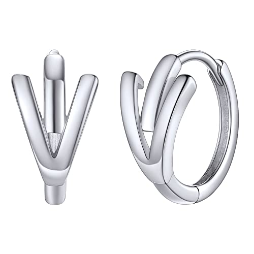 Silvora Damen Initial Creolen Ohrringe 925 Silber Buchstaben V Ohrstecker Klein V Creolen Huggie Hoop Geschenke für Weihnachten Geburtstag von Silvora