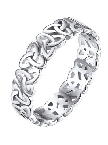 Silvora Damen Keltischer Knoten Siegelring 925 Silber Irischer Triquetra Fingerring 5mm breit Keltische Unendlichkeits-Knoten Verlobungsring Ehering Ringgröße 57（18.1） von Silvora