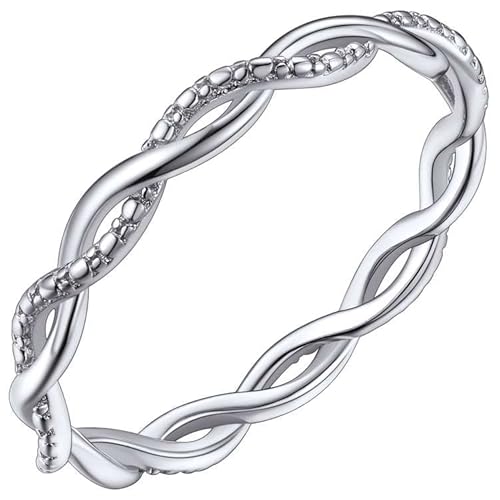 Silvora Damen Ring S925 Silber Twisted Eternity Ring in 2.8mm breit Stapelbarer Glänzender Stapelbarer Gedrehtes Ewigkeitsband Twisted Knoten Knnuckle Band Ring in Silber Ringgröße 49（15.7） von Silvora
