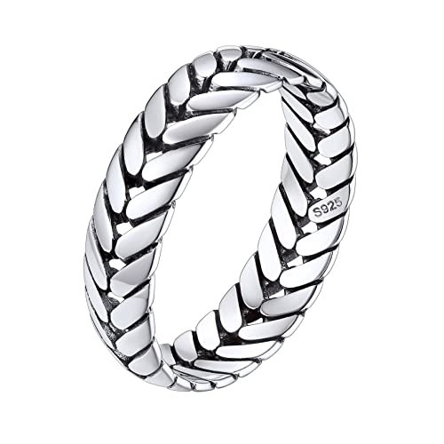 Silvora Damen Ring S925 Silber Weizen Design Fingerring 5mm breit Dünner Weizen Ehering Verlobungsring Trauring Memoire Ring in Silber Ringgröße 64（20.5） für Damen Frauen Herren Männer von Silvora