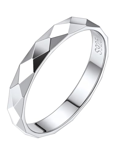 Silvora Damen Ring 925 Sterling Silber 3mm Dünne Ringe Memoire Hochzeitsringe Minimalist Einfach Facettiert Prisma Geschnitten Ring in Silber Ringgröße 49.3(15.7) für Gebustag Hochzeit von Silvora