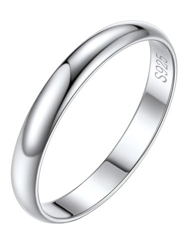 Silvora Einfacher Damen Fingerring 925 Silber Schlichter Glänzender Konvexer Ring Bandring 3mm breit Stapelbarer Cabochen Ring Vorsteckring in Silber Ringgröße 59.5(19) von Silvora