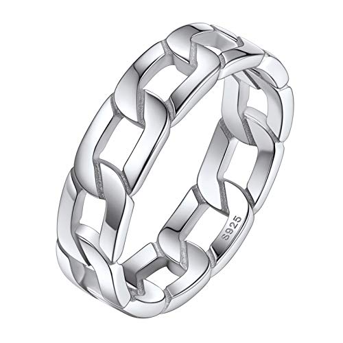 Silvora Einfacher Panzerkette Bandring S925 Silber Cuban Link Chain Ringe Ketten Stil Band Ringe Hip Hop Punk Stil Ringe Kette Fingerring in Weißgold Ringgröße 57（18.1） Fingerring Partnerringe von Silvora