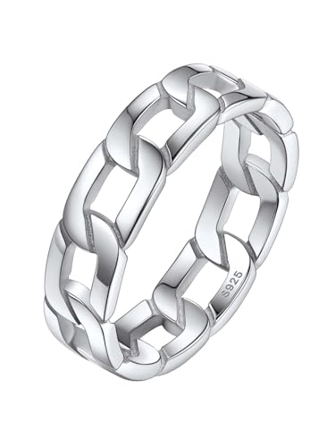 Silvora Minimalistischer Kette Ring S925 Silber Ketten Stil Aushöhlen Panzerkette Fingerring Hip Hop Cuban Link Chain Ringe Kette Siegelring in Weißgold Ringgröße 62（19.8） Mode Ringe-Accessoires von Silvora