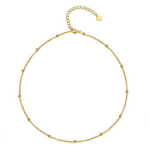 S925 Silber Ketten Damen 18K Vergoldet Choker Verstellbare Perle Kugel Halskette 33cm+5cm Überlagerbar Halsketten für Damen Frauen von Silvora