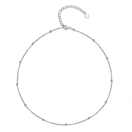 S925 Silber Ketten Damen Choker Verstellbare Perle Kugel Halskette 33cm+5cm Überlagerbar Halsketten für Damen Frauen von Silvora