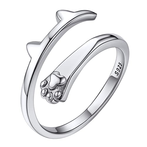 Silvora Damenring Sterling-Silber 925 Herrenring [Fuß Hund Katze Frosch] Kette Finger Jungen personalisiert Vorname Gravur feiner Schmuck Geschenk Weihnachten Junge Teenager Schwester, Silber von Silvora