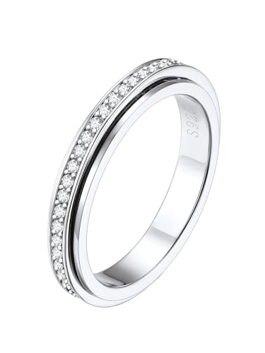 Silvora Drehbarer Damen Frauen Fidget Fingerring 3.5mm breit Zirkonia Spinner Ring Anti-Stress Silber Ringe 925 Frauen Zirkon Ehering Verlobungsring Trauring Ringgröße 59.5 (19) von Silvora