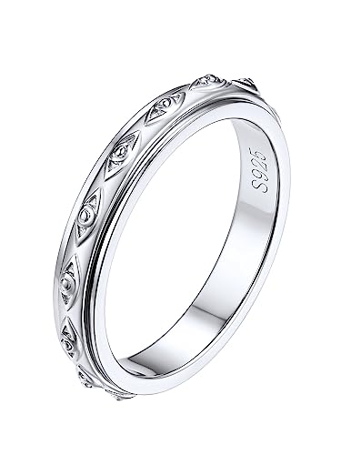 Silvora Drehbarer Damen Spinner Ring 3.5mm breit 925 Sterling Silber Anti-Stress Ring Frauen Mädchen Böses Auge Fidget Bandring zum Stressabbauen Hochzeitsring Ehering Ringgröße 52（16.5） von Silvora