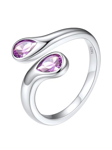 Silvora Dünne Damen Alexandrit Zirkon Fingerring 925 Sterling Silber Offenes Verstellbares Toi Et Moi Ehering Verlobungsring mit 2 Geburtsstein Freundschaftsring Partnerring von Silvora