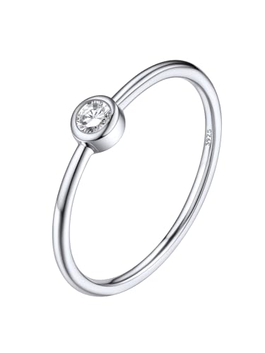 Silvora Dünne Schlichter Zirkonia Ring mit Weißem Runden Zirkon im Runschliff S925 Silber Damen Solitaire Eheringe Trauringe für Memorial Ringgröße 64（20.5） in Silber von Silvora