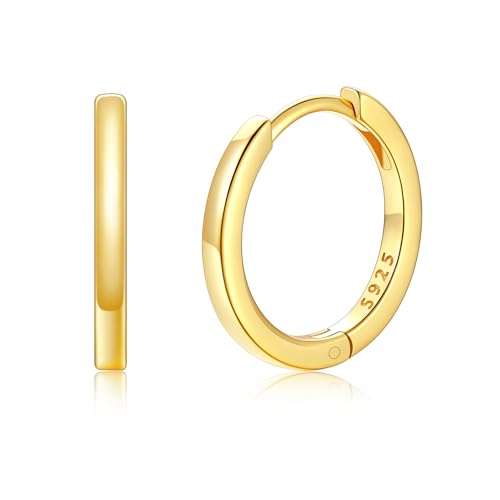 Silvora Einfache Herren Creolen Hoop Gold 12mm klein Creolen Ohrringe Gold Frauen Männer 925 Silber Basic Creolen Gold 12mm Klein Kreis Ohrstecker von Silvora