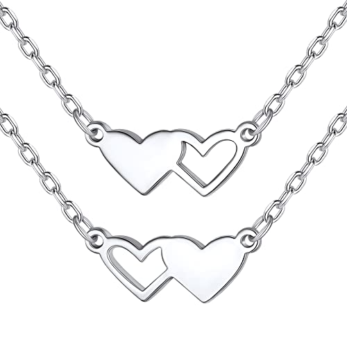 Silvora Einfache Kette Damen Silber 925 mit Herzanhänger BFF Halskette für 2 mit Namen 2 PCs Herzkette Freundschaftskette Silber 41cm lang für Freundin Schwester Mutter Tochter Modeschmuck Geschenk von Silvora