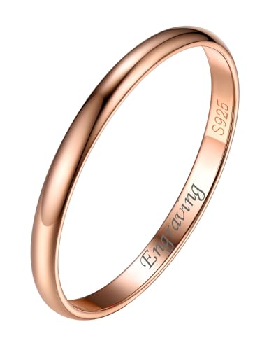 Silvora Einfacher Konvexer Ring mit Gravur 2mm breit Schlichter Glänzender Fingerring 925 Silber Bandring Ewigkeitsring Partnerring Freundschaftsring in Rosegold Ringgröße 54.4(17.25) von Silvora