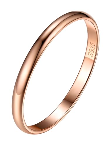 Silvora Dünne Schmale Ringe 925 Silber Damen Herren Fingerring 2mm breit Schlichter Vorsteckring Rosegold Partnerring Hochzeitsring Ehering Ringgröße 62(20) für Ehepaare Paar Freund von Silvora