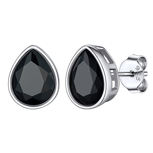 Silvora Elegante Tropfenförmige Zirkonia Ohrstecker in S925 Silber für Damen Frauen Basic Schwarz Solitär Zirkon Ohrstecker mit Kristallen 7 * 9mm im Facetten Design Hypoallerge Ohrringe in Weiß von Silvora