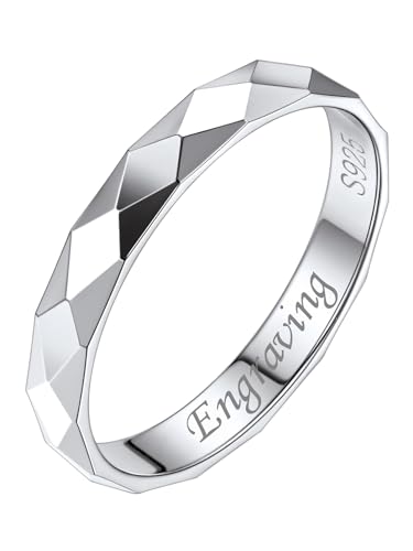 Silvora Facettiert Prisma Geschnitten Ring 925 Silber 3mm Vorsteckring für Damen Verlobungsringe Hochzeit Ehering mit Eingenem Namen für Paar Vorsteckring in Silber Ringgröße 52(16.5) von Silvora