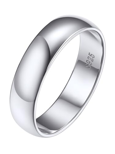 Silvora Fashion Konvexer Ring für Damen Herren 925 Silber Glänzender Fingerring 5mm breit Simpel Bandring Silber Ehering Partnerring Ringgröße 54.4(17.25) für Ehepaare Paare Freund von Silvora