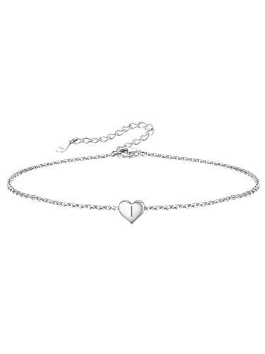 Fußkette/Armbänder mit Alphabet I Brief Fußkette/Armbändern S925 Silber Damen Armkette mit Buchstaben Herzen Initiale Fußkettchen/Armreif 22cm+5cm für Damen Frauen von Silvora