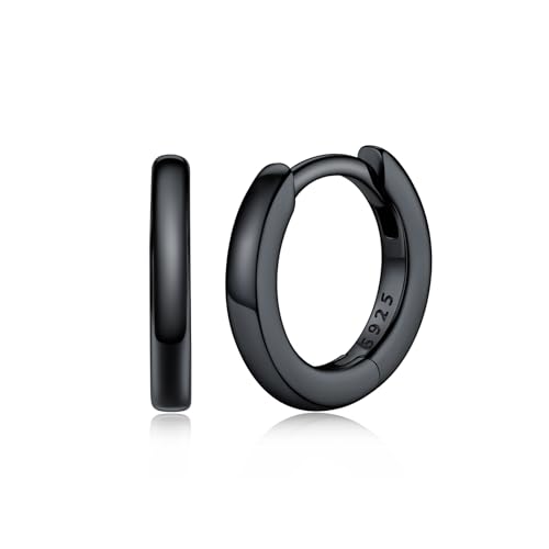 Silvora Kleine Creolen Schwarz 8mm Mini Huggie Hoop Ohrringe Herren Damen Creolen Ohrstecker 925 Silber Klein Kreolen Ohrringe Knorpelschläfer Huggie Ohrschmuck Hypoallergen von Silvora