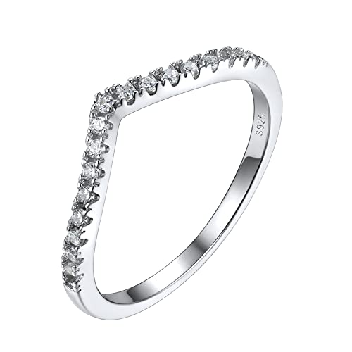 Silvora Glücklicher Wishbone Ring für Damen Frauen S925 Silber Schlichter Zirkon Wunsch Ring Schmaler Stapelbarer V-Form Wish Ring in Silber Ringgröße 54（17.3） von Silvora