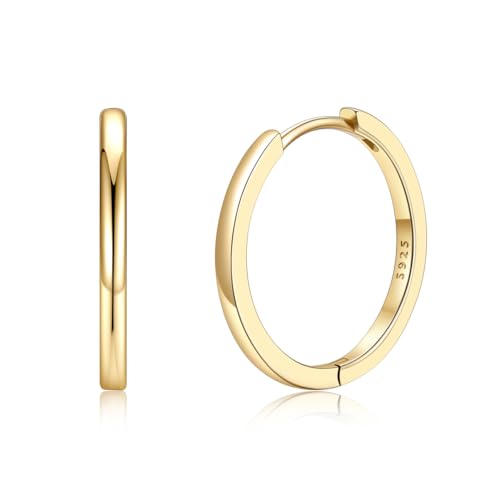 Silvora Golden Creolen 18mm Klein Earrings Hoop Mini Creolen Ohrringe Gold Frauen Männer 925 Silber Basic Kreolen Gold Klein Kreis Ohrstecker von Silvora